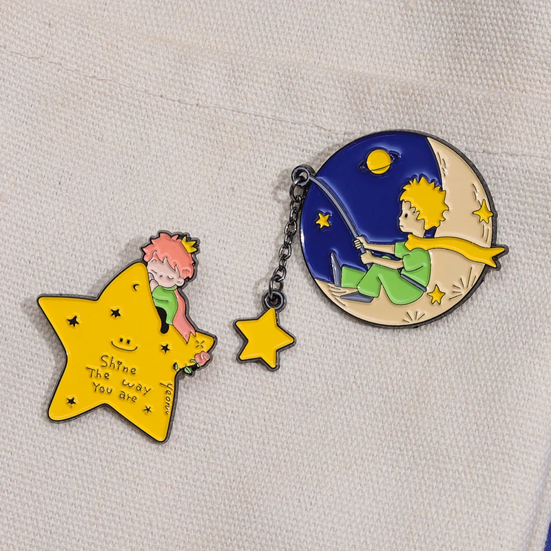 Prinz Fuchs Rose Emaille Pins Cartoon Märchen Broschen Rucksack Kleidung Revers Abzeichen Tier niedlichen Schmuck Geschenk für Kinder – Detail 10