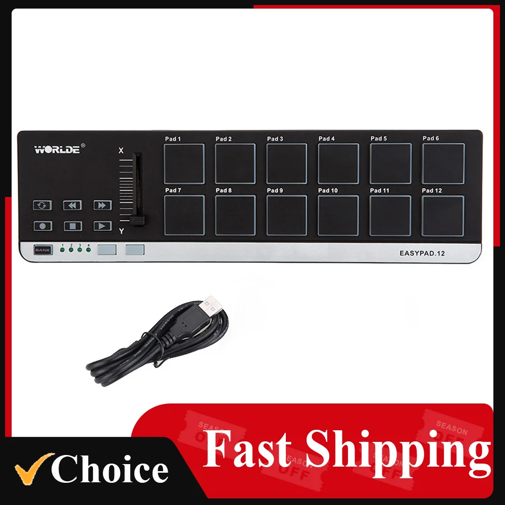 Worlde EasyPad.12 портативный мини-контроллер USB 12 барабанная Подушка MIDI устройство Plug and Play USB 2,0 кабель