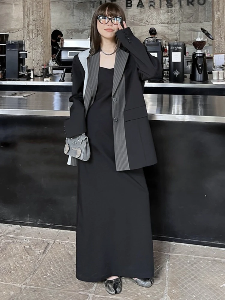 BZVW Designer Spliced Contrast Color Blazers For Women Single Breasted Long Sleeve Tide Jackets 2024 Autumn New 26D8908