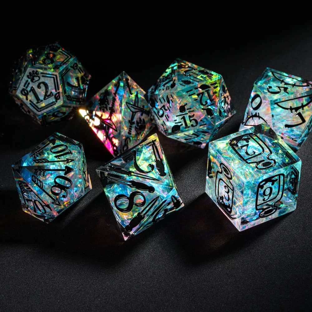 패턴이 있는 DND 주사위 날카로운 모서리 D4-D20 독특한 디자인 수제 다면체 주사위 세트 D&D 테이블탑 롤플레잉 게임 TRPG용