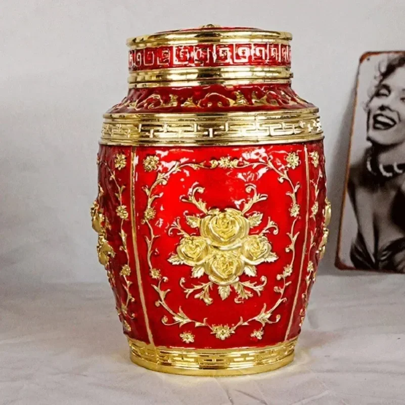 Cremation Urn Pet Memorial Keepsake Container for Ashes Tea Canister Coffin Box for Human Ashes Metal Cremation Animal Urn Funeral Home Decor
