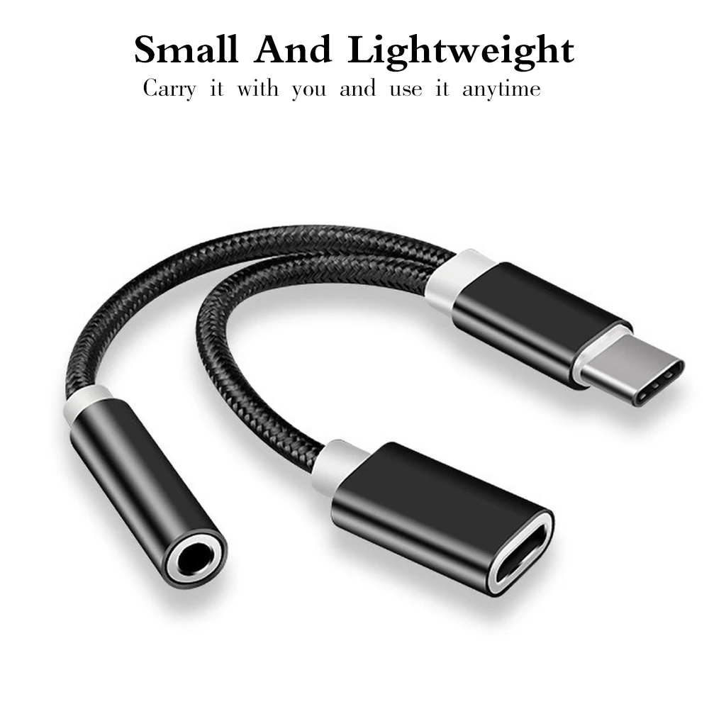 Type C to 3.5mm Adapter 2in1 USB C to AUX Audio Cable