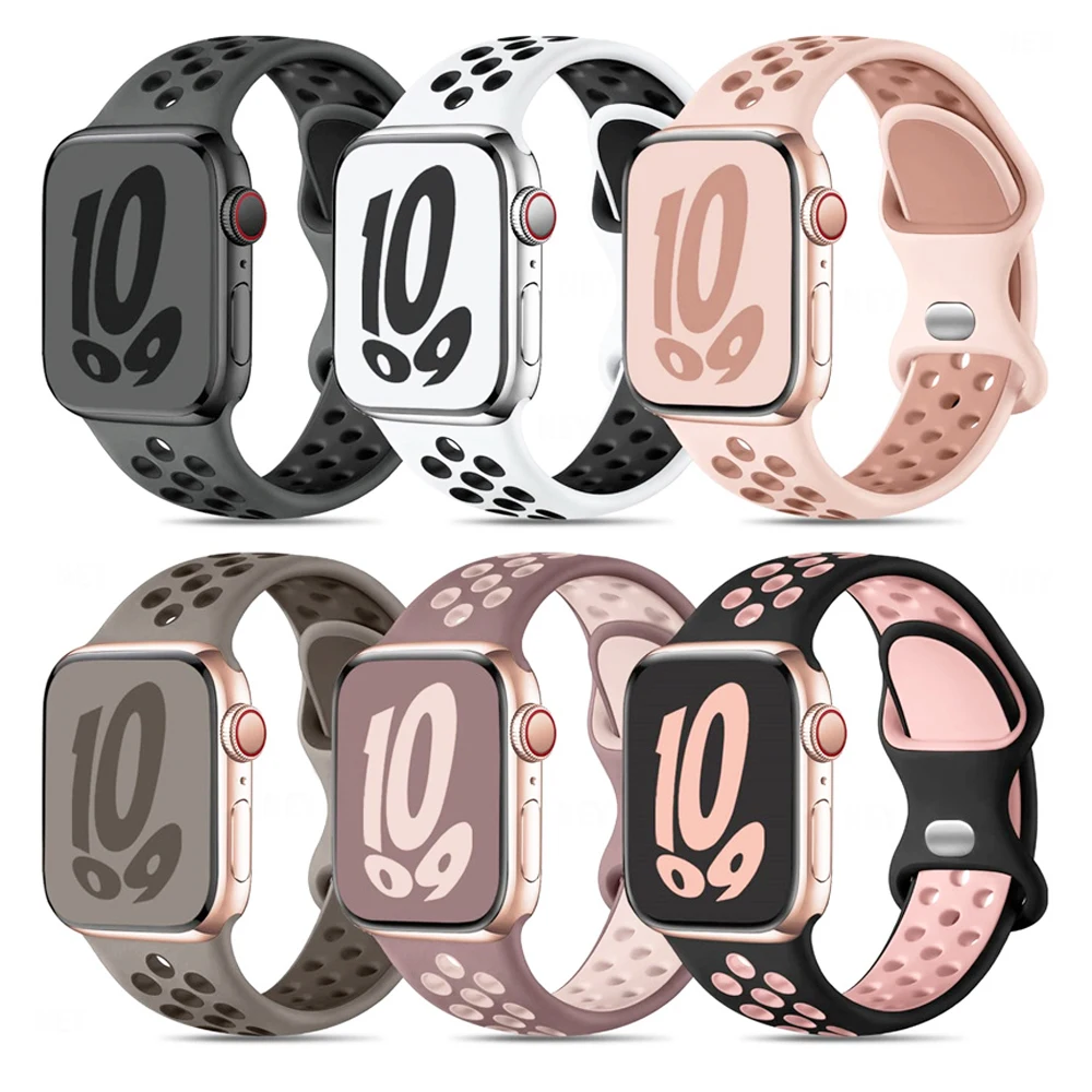 

Ремешок спортивный для Apple Watch band Ultra-2 49 мм Series 9/8/7 41 мм 45 мм 38 42 мм, силиконовый браслет для iWatch Series 6 SE 5 4 3 44 мм 40 мм
