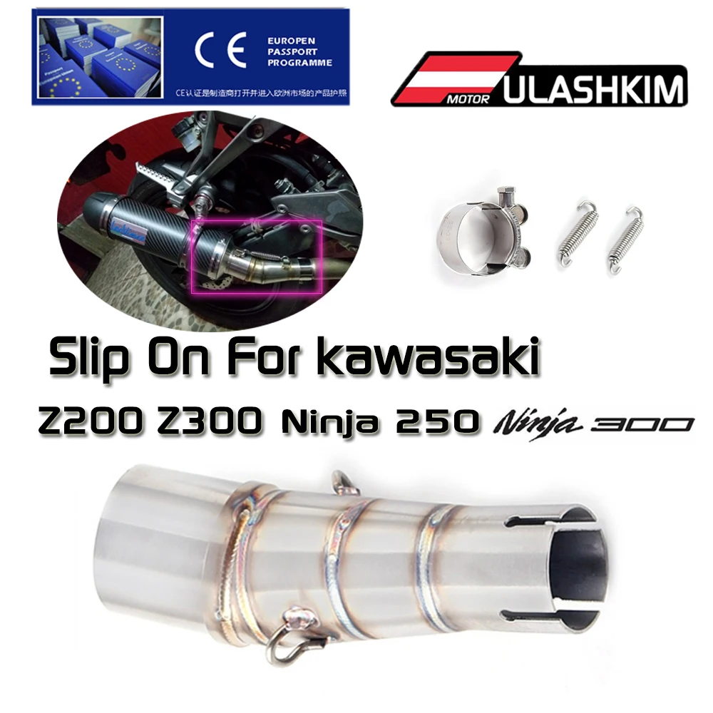 Qiilu Motor Middle Pipe Motorcycle Slip On Link Pipe Adapter Connector for Z250 Ninja 250 300 2013-2016 Stainless Steel Silver 