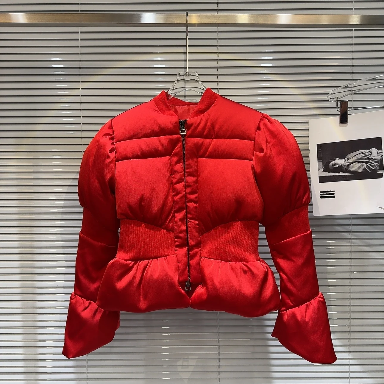 DEAT 2024 Winter New Items Fashion Women's Thread Waist Design Warm Jacket Casual Solid Color Zipper Cotton Padded Coat 11A01161