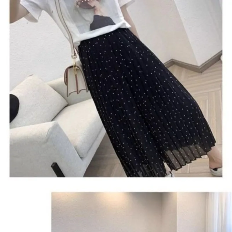 Spring Summer Women's Solid Gauze Polka Dot Printing Elastic High Waisted Wide Leg Casual Loose Sports Trousers Vacation Pants