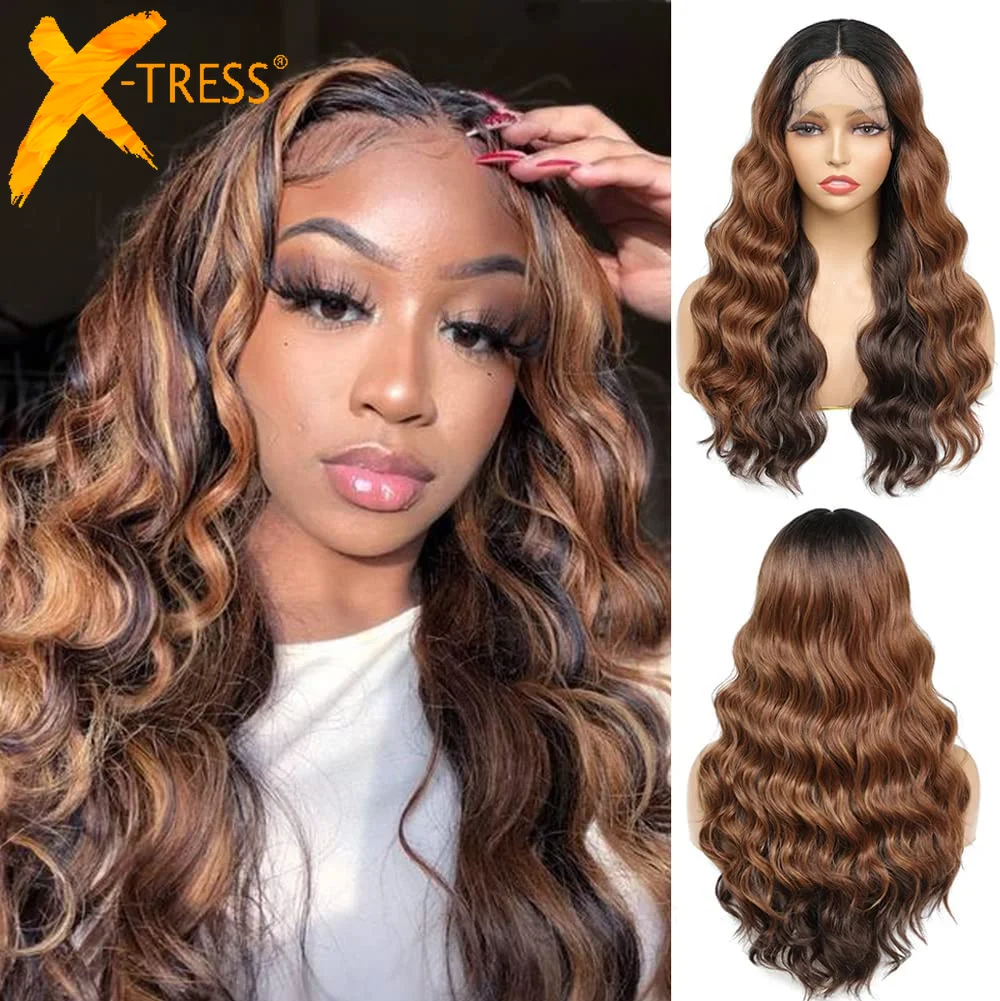 X TRESS Loose Wave Lace Front Synthetic Wigs with Baby Hair Ombre