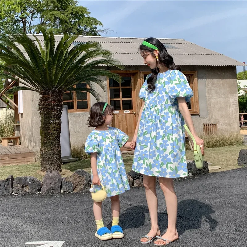 

Mother Daughter Equal Dresses Women Girl Summer Clothes 2024 Mommy And Me Clothing Parent-Child Matching Floral Pattern Dress