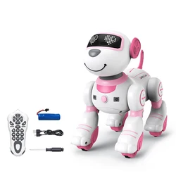 Interactive Programmable Stunt Robot Dog Toy with Voice Control and Music (Light red pro)