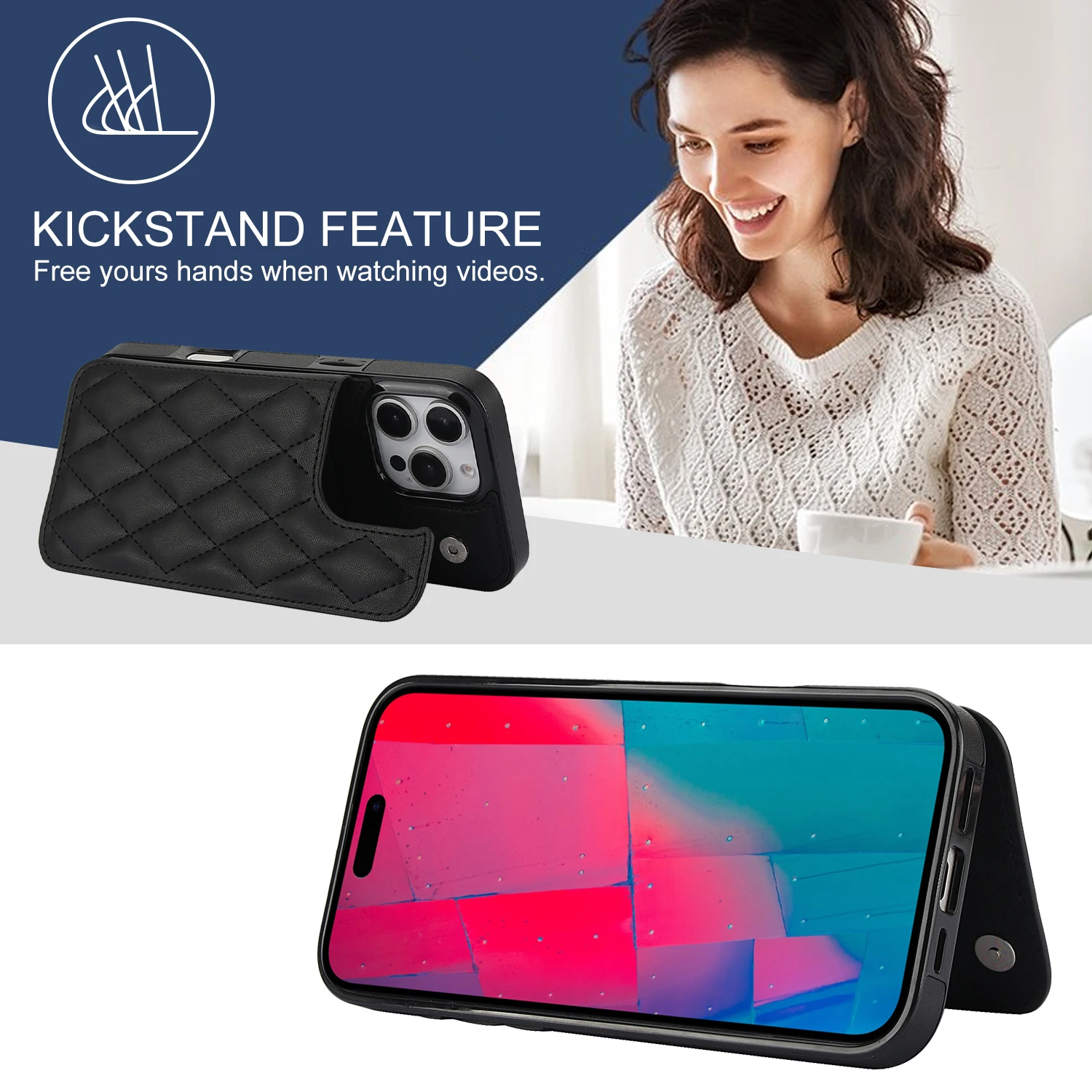 Lyxplånbok med korthållare Kickstand läderfodral för iPhone 16 15 14 11 Pro Max XS XR 7 8 Plus 13 12 Mini Skyddsfodral_voghion.com