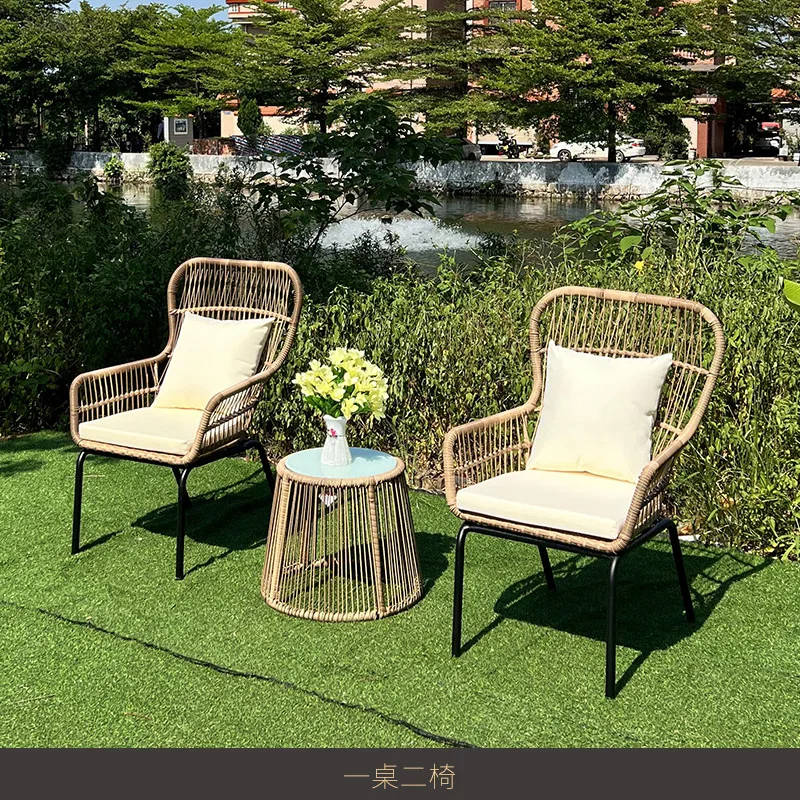 

Outdoor garden courtyard rattan woven chairs living room coffee shop bar hotel coffee table and chair furniture