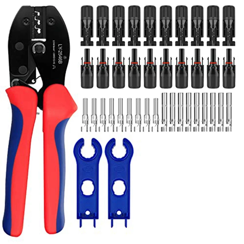 

Solar Crimpzange Tool Set For 2.5/4/6Mm² Solar PV Cable, 5 Pairs Of Solar Cable Plugs, 9 Pairs Of Solar Plugs