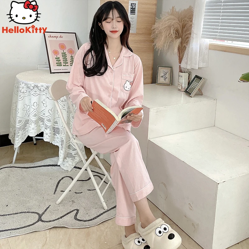 

New Hello Kittys Pochacco Cotton Pajamas Sanrios Anime Kawaii Home Outdoor Casual Loose Cute Cool Breathable Homewear Set