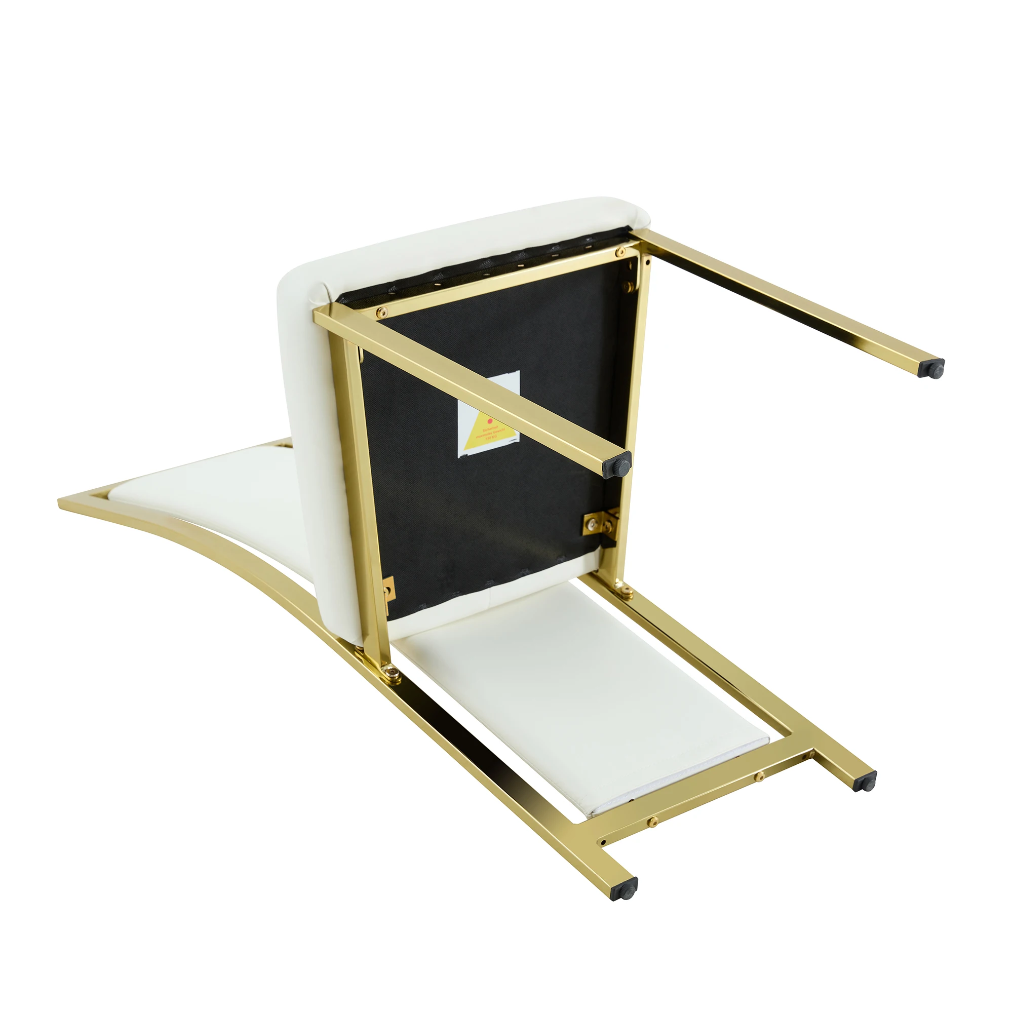 [2er-Set] Europäische minimalistische Esszimmerstühle mit Goldverzierung. Weißes PU-Leder + goldfarbener Metallrahmen, 109 cm hoch. – Detail 24