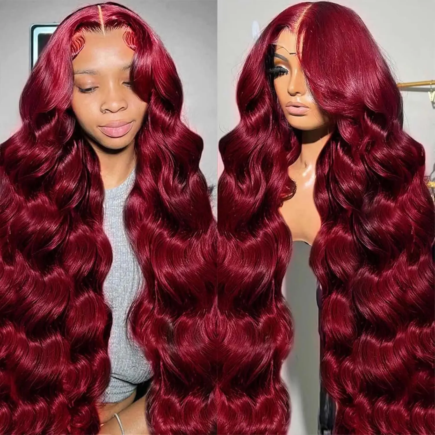 30 Inch 99J Burgundy Lace Front Wigs Human Hair 13x4 Body Wave HD Lace Front Wigs Pre Plucked with Baby Hair 250% Density