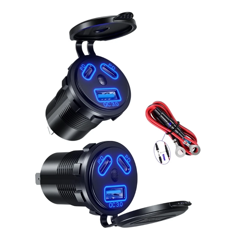 

Quick Charge QC3.0 Double Type-C Car Fast Charging Socket with LED Light Dropship