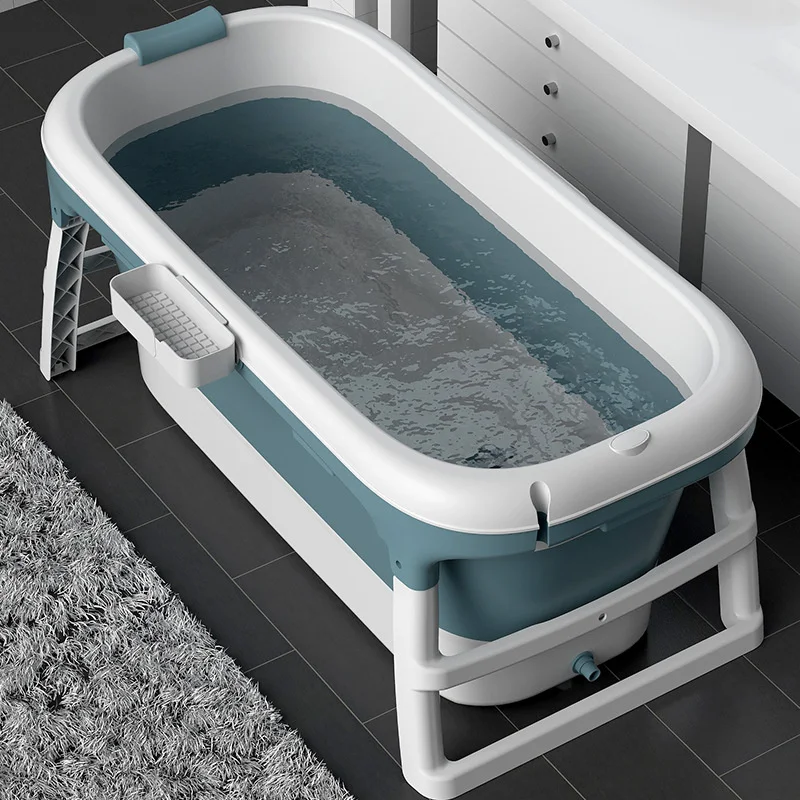 Meghosszabbított fürdőkád felnőtteknek Összecsukható hordozható fürdőkád dudor masszázs pedikűr kád kupakkal poli hőmérsékletű szabadon álló fürdőkád