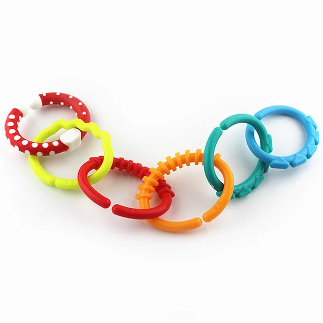 6pcs/Set Cute Colorful Rainbow Rings Baby Teether Toy Crib Bed Stroller Hanging Rattles Grasping sensoriel Toy Educational Gift 4