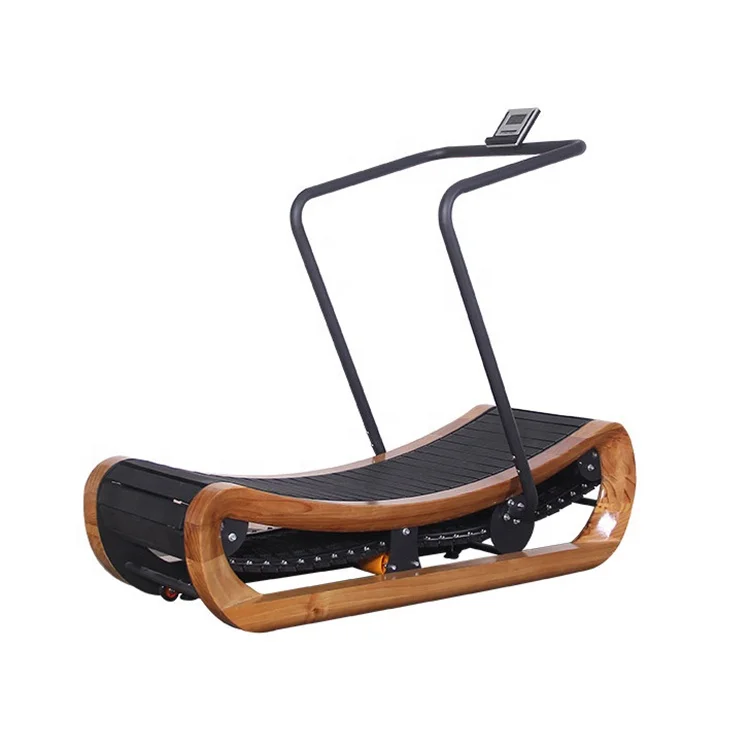 

Home Fitness Running Machine No Motor Unpowered Wood Manual Curved Treadmill