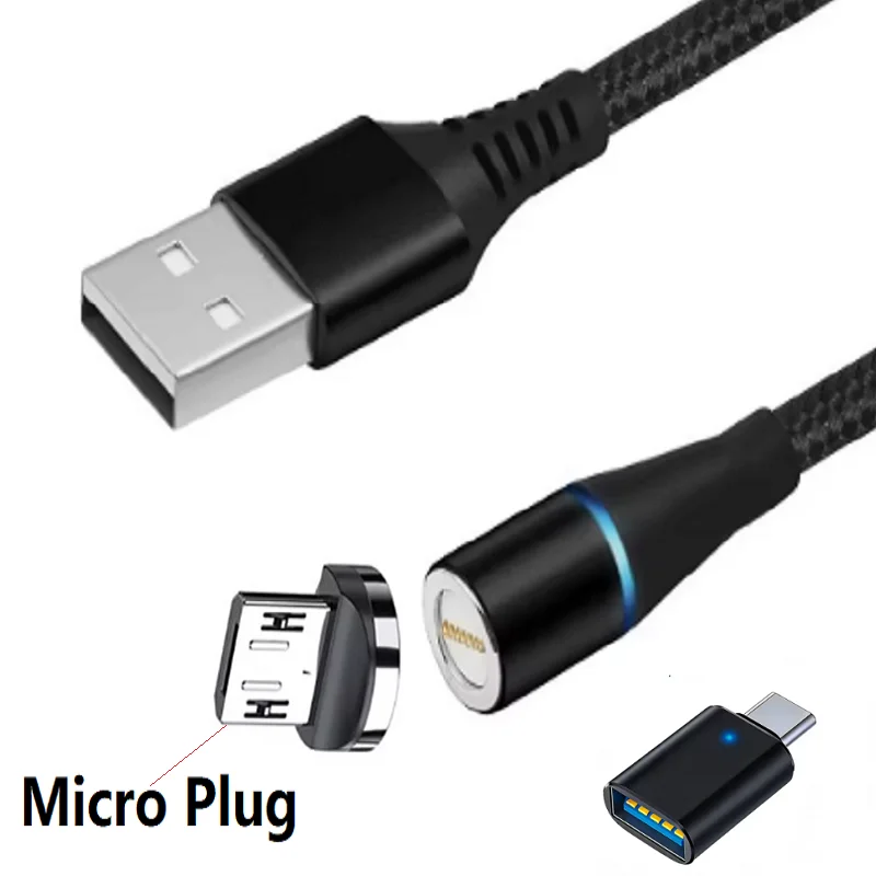 Magnetic Fast Charging Cable with USB Type C and Micro USB - 3 in 1