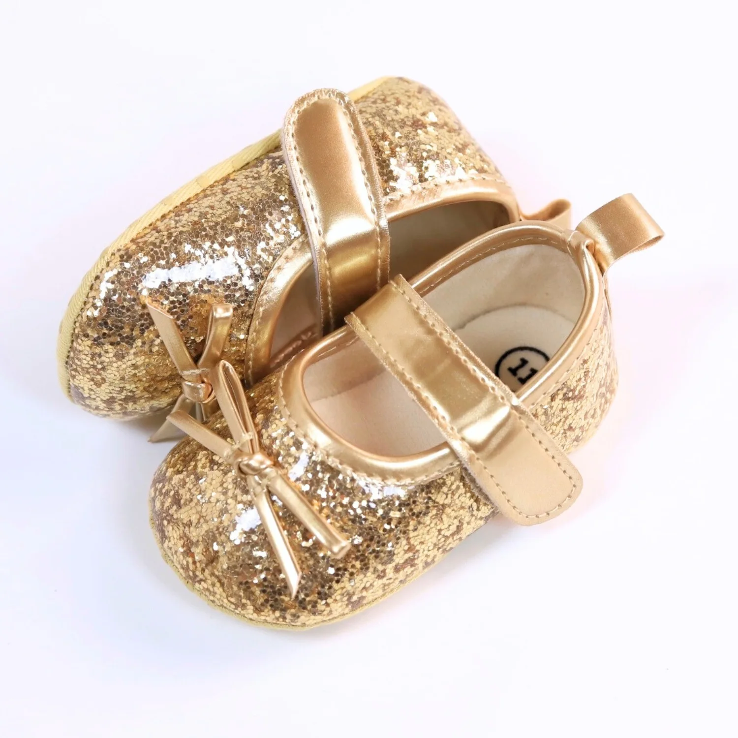 Infant Baby Girls Princess Shoes Shiny Sequined Bow Non-slip Soft Flats First Walker Shoes Toddlers Dress Shoes for 0-18M 2