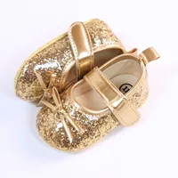 Infant Baby Girls Princess Shoes Shiny Sequined Bow Non-slip Soft Flats First Walker Shoes Toddlers Dress Shoes for 0-18M 2