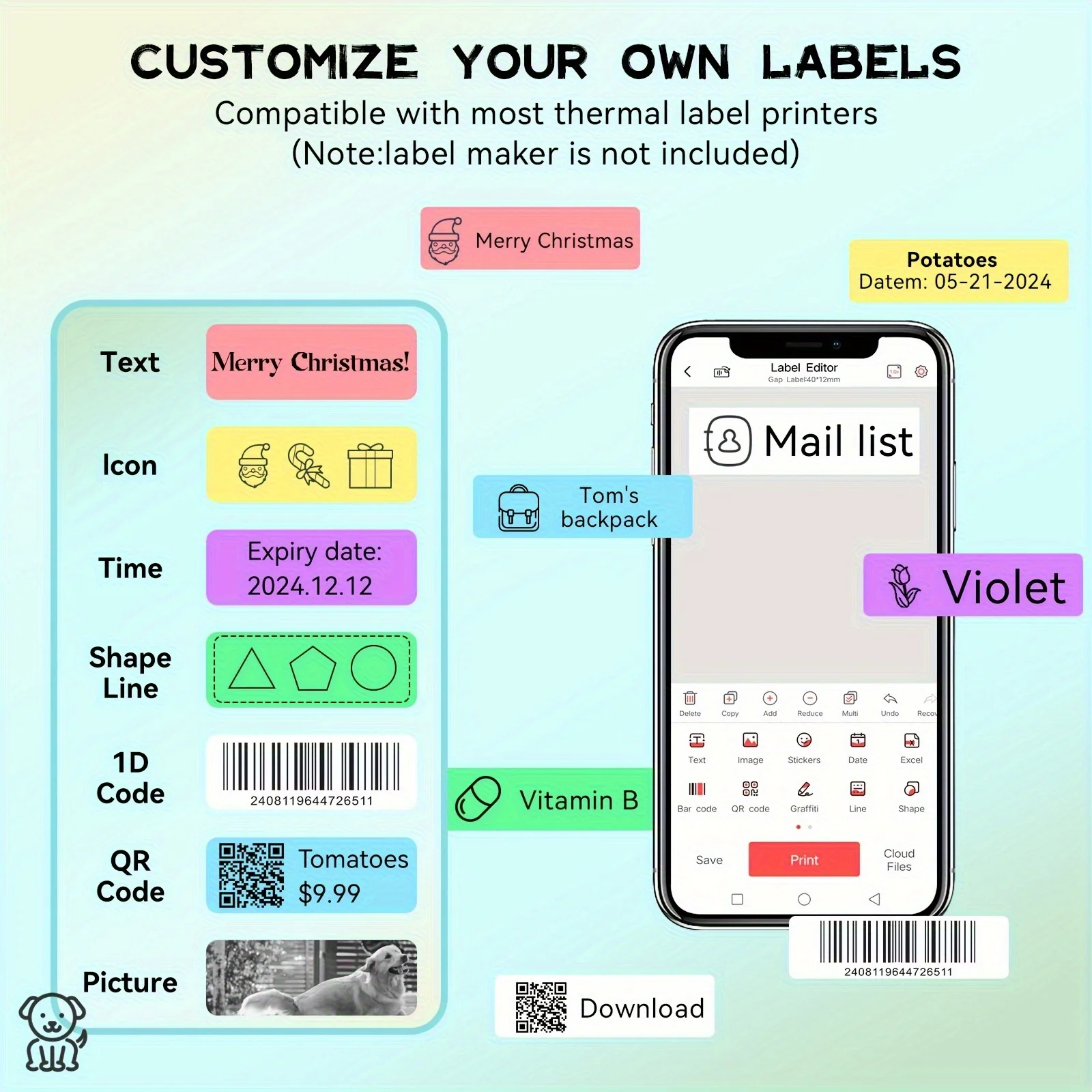 12 X 40 Mm Thermal Label Tape, Label Printer Tape, Suitable for Label Printers P15/D30/D32/D35/L11