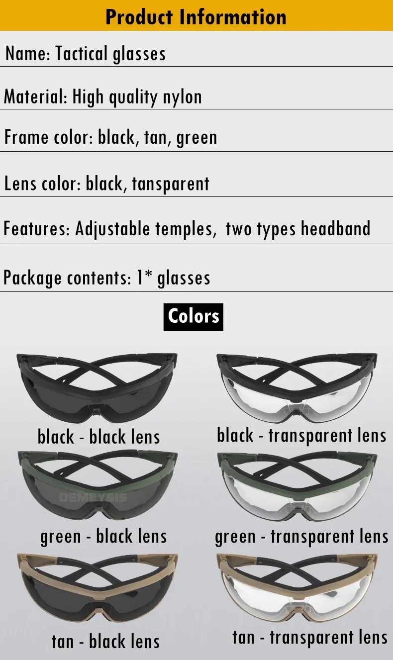 Description Picture 3 of itemTactical Glasses Shooting Hiking Eyewear CS Airsoft Safety Protective Goggles Outdoor Sports Sunglasses