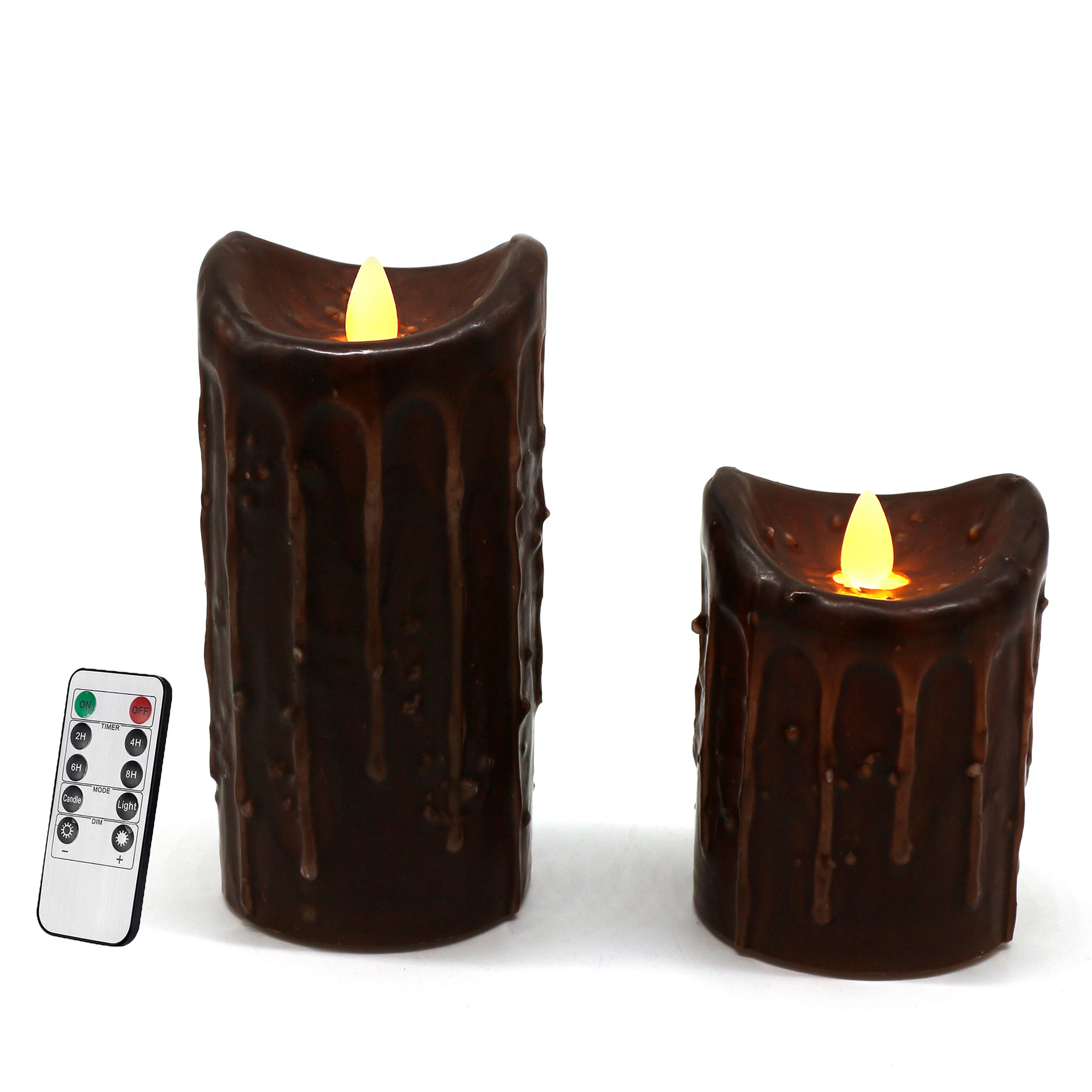 Real Wax Hand Dipped Battery Operated LED Pillar Candles with Timer and