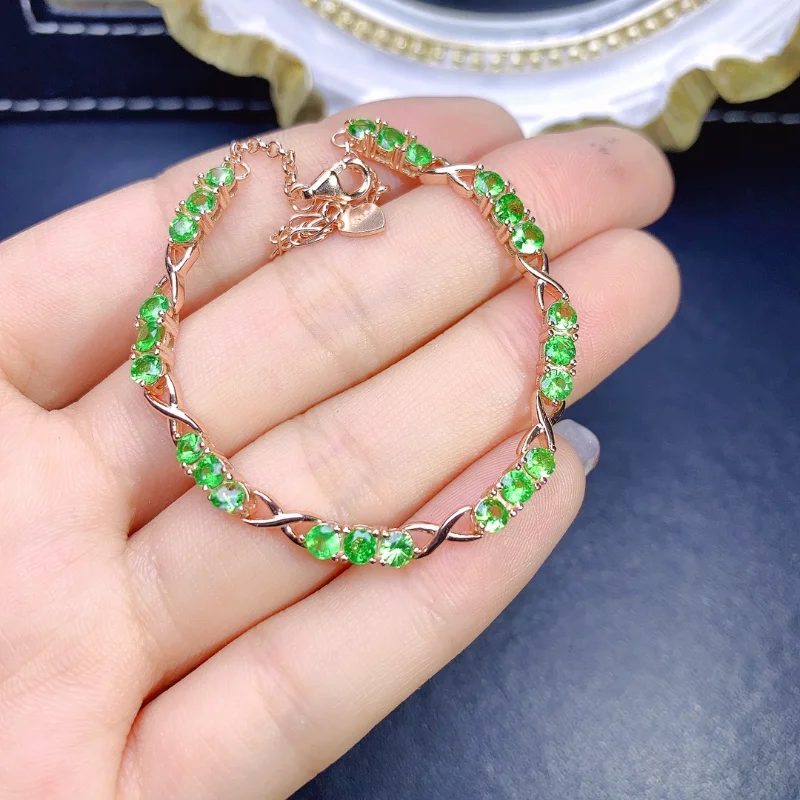 

YULEM Women's Luxury Natural Tsavorite/Saffron Stone Women's Jewelry 925 Sterling Silver Bracelet Christmas Gift Women