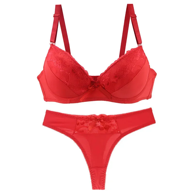 

Sexy Push Up Bra Set Lace Thongs Underwear for Women BCDE Cup Plus Size Lingerie Female Bra and Panty Set Erotiic Underwear