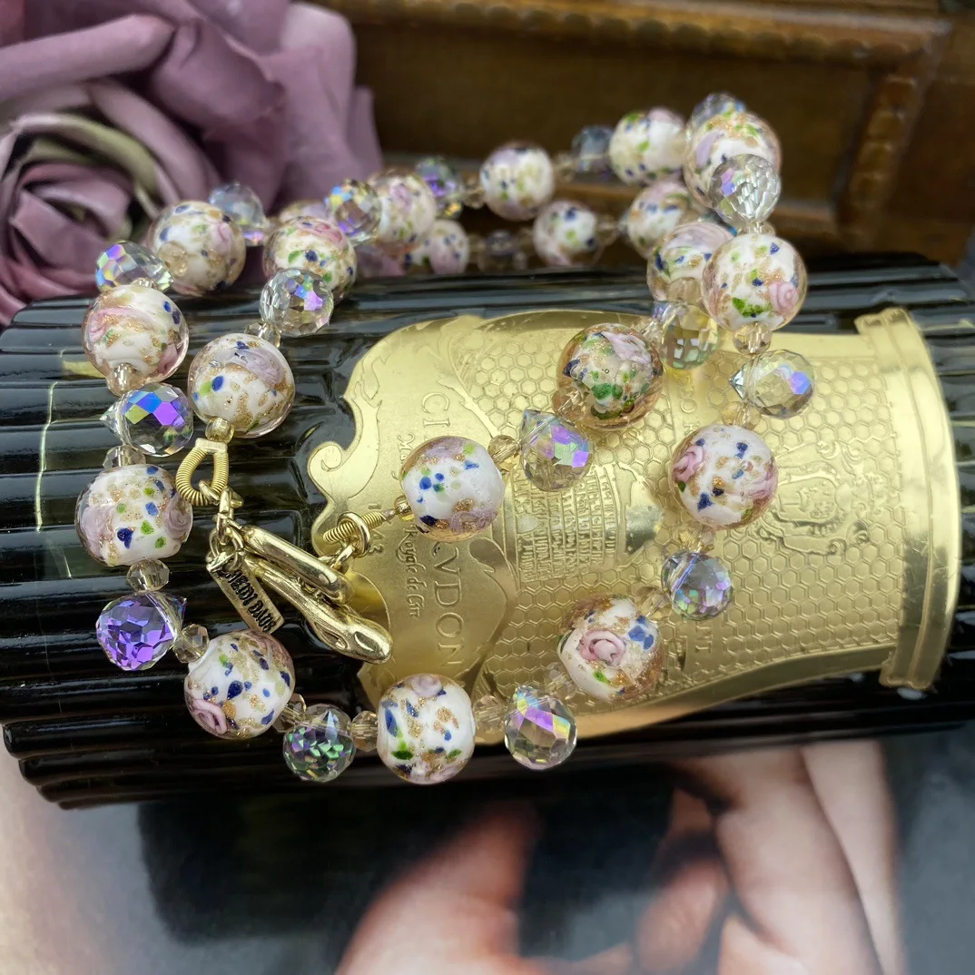 Temperament  Sweet Glass Crystal Handmade Beaded Necklaces for women's girl gift Party Choker Sweater chain fine Jewelry