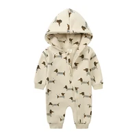 2024 Infant Baby Boys Girls Print Romper Newborn Cotton Fleece Hooded Jumpsuit Toddler Warm Cute Bodysuit Costume For 0-24M 2