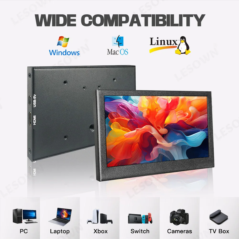 LESOWN 초소형 모니터 4.3 인치 800×480 IPS HDMI USB Edge 보조 디스플레이 Windows PC 노트북 게임용 휴대용 모니터