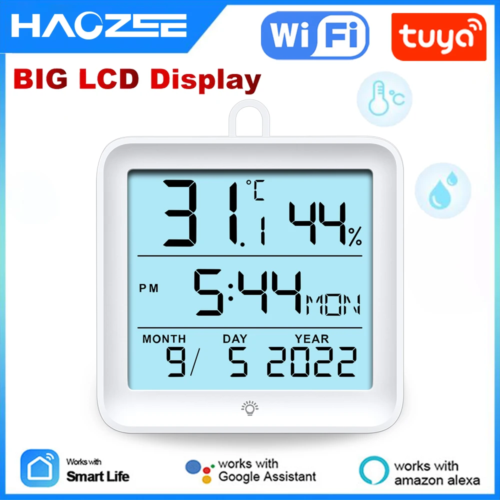 Tuya Smart WIFI Temperature And Humidity Sensor Indoor Hygrometer  Thermometer With Large Backlight LCD Display Support Alexa