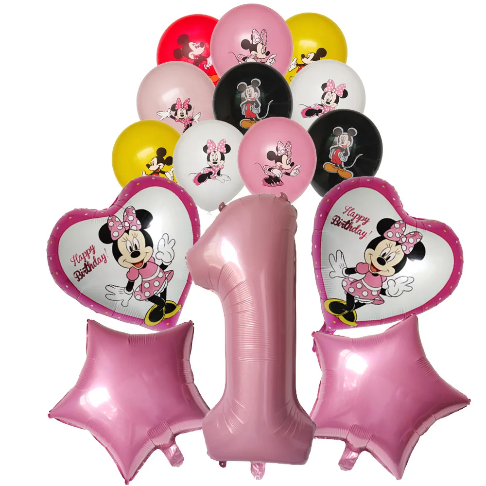 

Minnie Mouse 1st Foil Balloons Mickey Supplies Girls Birthday Party Decorations Globes Latex Balloons for Girls Baby Shower