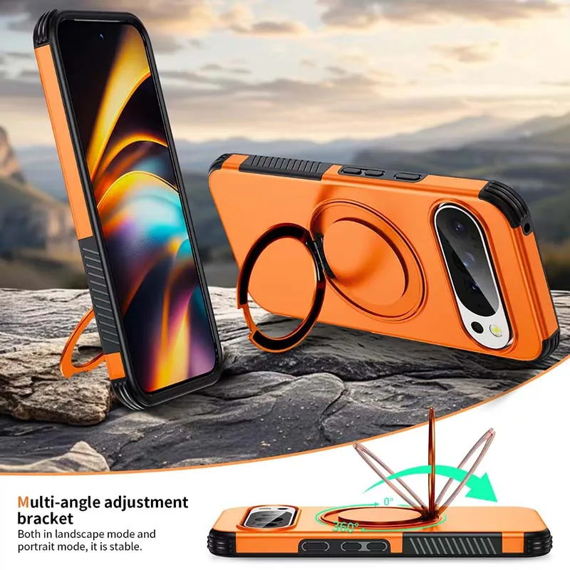 Shock Resistant Phone Case with 360-Degree Rotating Bracket and Wireless Charging Support
