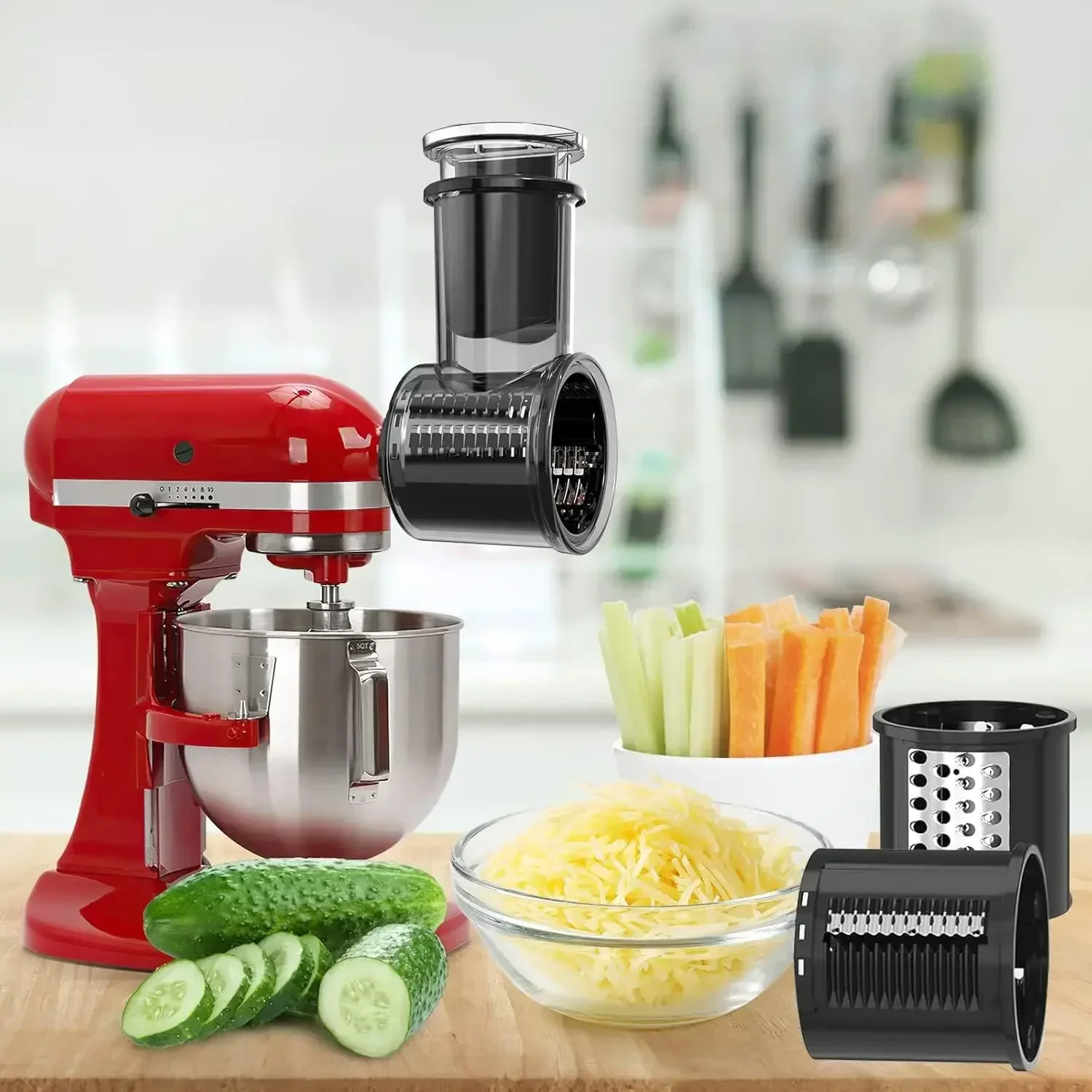 For all KitchenAid Stand Mixe Slicer Shredder Attachment with 5 Blades, Large Feed Chute Cheese Grater Attachment