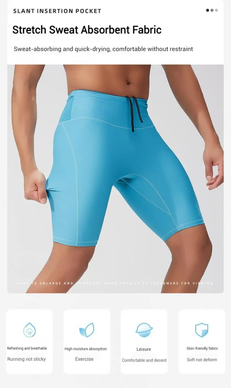 (S-2XL)Mens Quick Dry Compression Running Shorts High Waist Workout Bottoms with Mesh Back Multi-Pockets Fitness Traing Tights