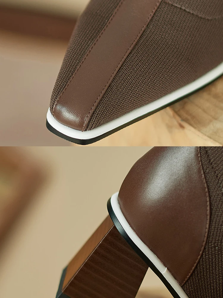 Women Chelsea High Heels Boots Winter Knitting Ankle Sock Boots Thick Pumps 2022 New Designer Ladies Shoes Casual Snow Botas New