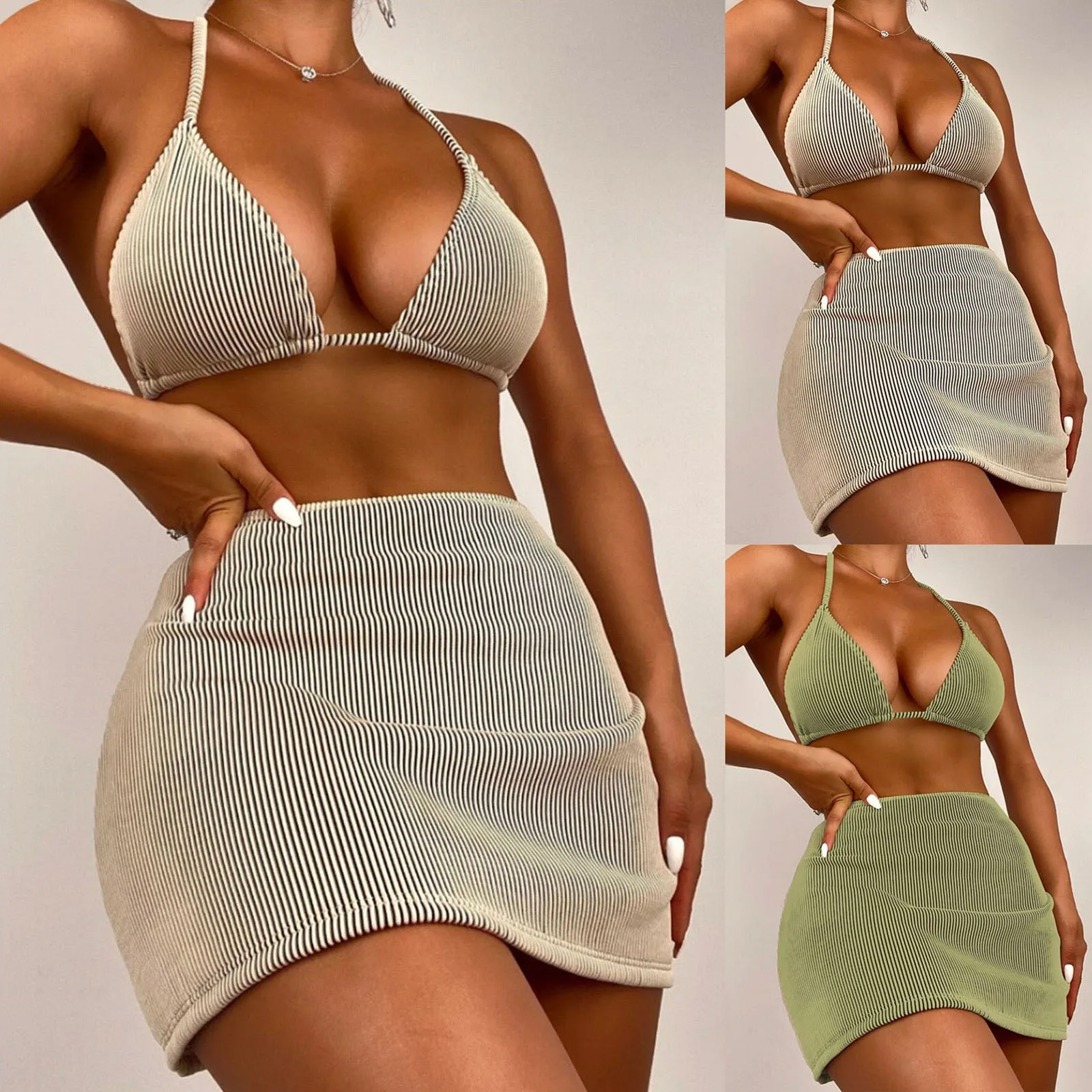 

Tummy Control Swimsuits For Women High Cut Bikini Sets Halter Swimsuit Tie Knot Front Two Piece Bathing Suits Купальник Женский