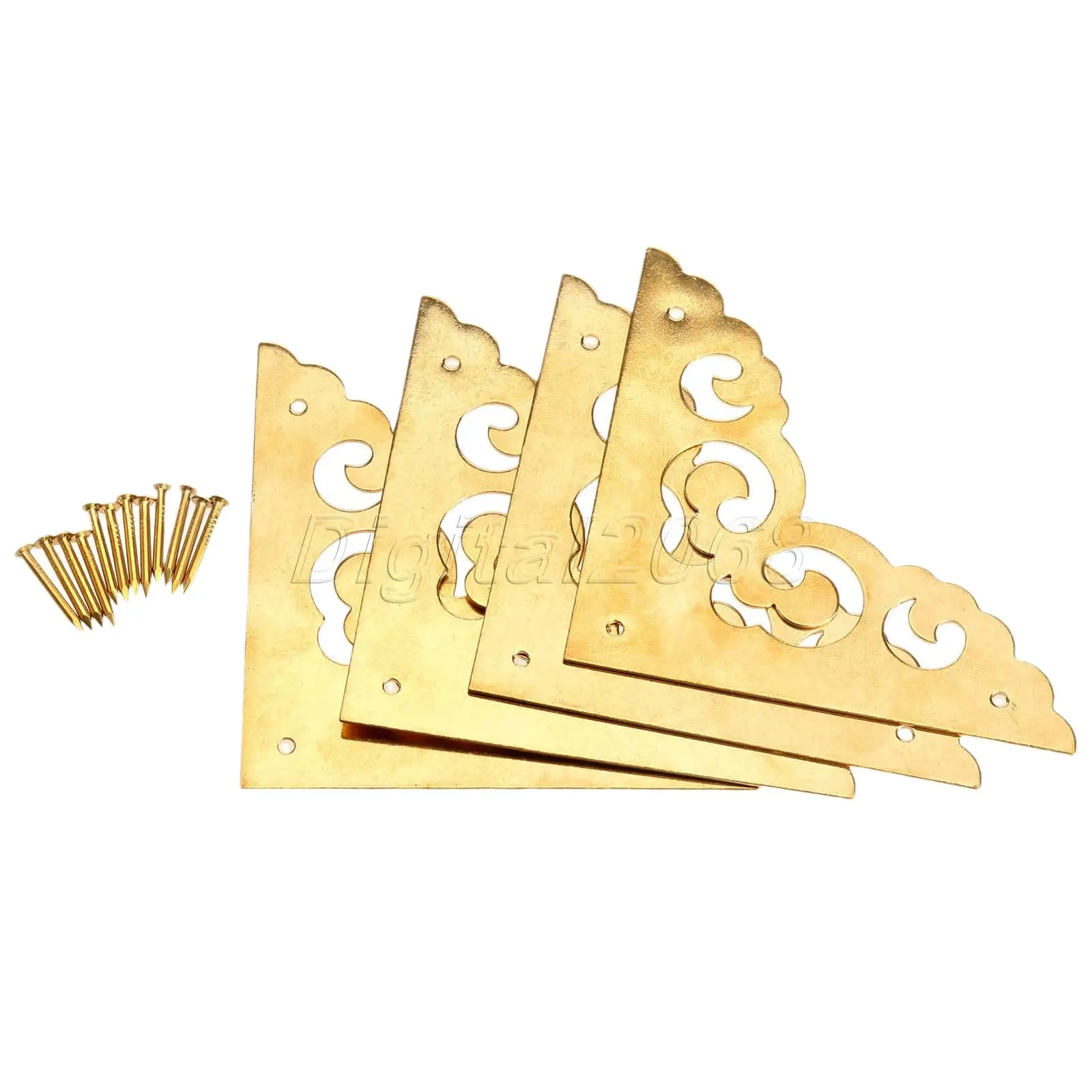 

High Quality 4pcs Corners Brackets Furniture Hardware Brass for Cabinet Trunk Jewelry Box Chest 6.5*6.5*6.5cm with Nails