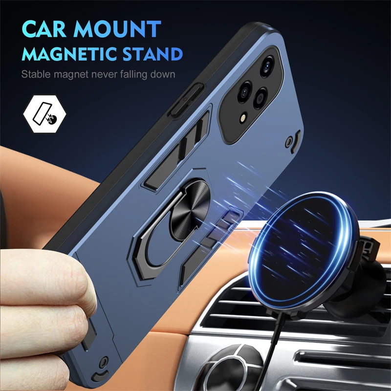 Enhanced Camera Lens Protection Armor Case with Magnetic Ring Stand Holder Back Cover