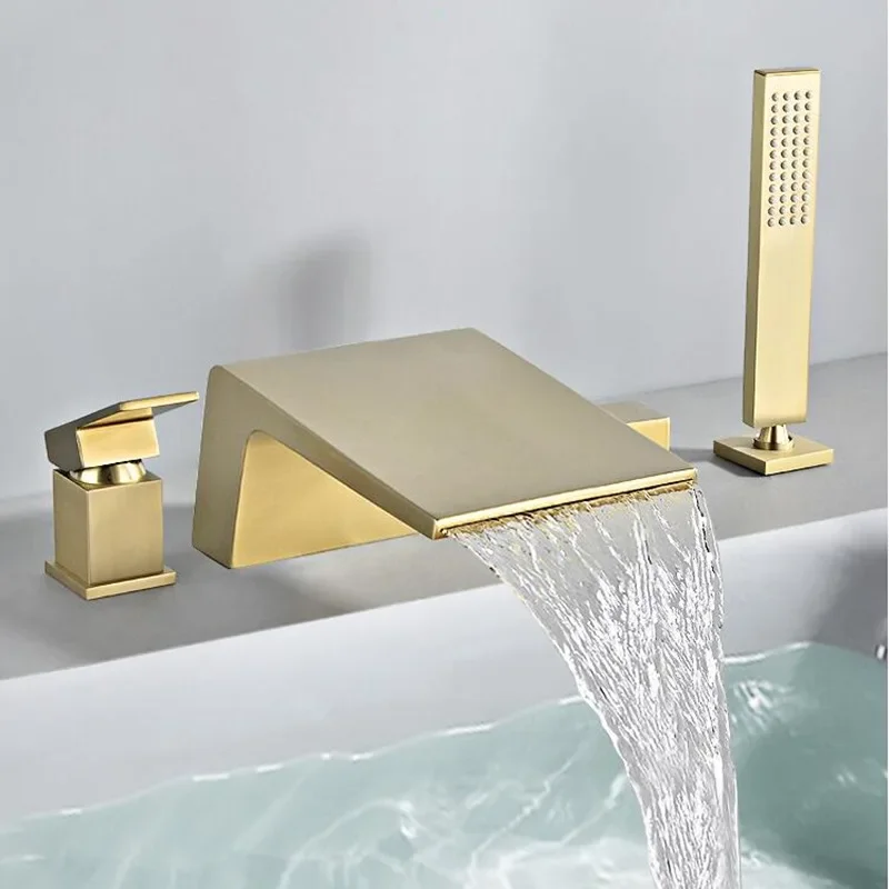 

Bathtub Faucet Widespread Tub Sink Mixer Tap Brushed Gold Brass Basin Faucet Bath Shower Faucet with Hand Shower Head