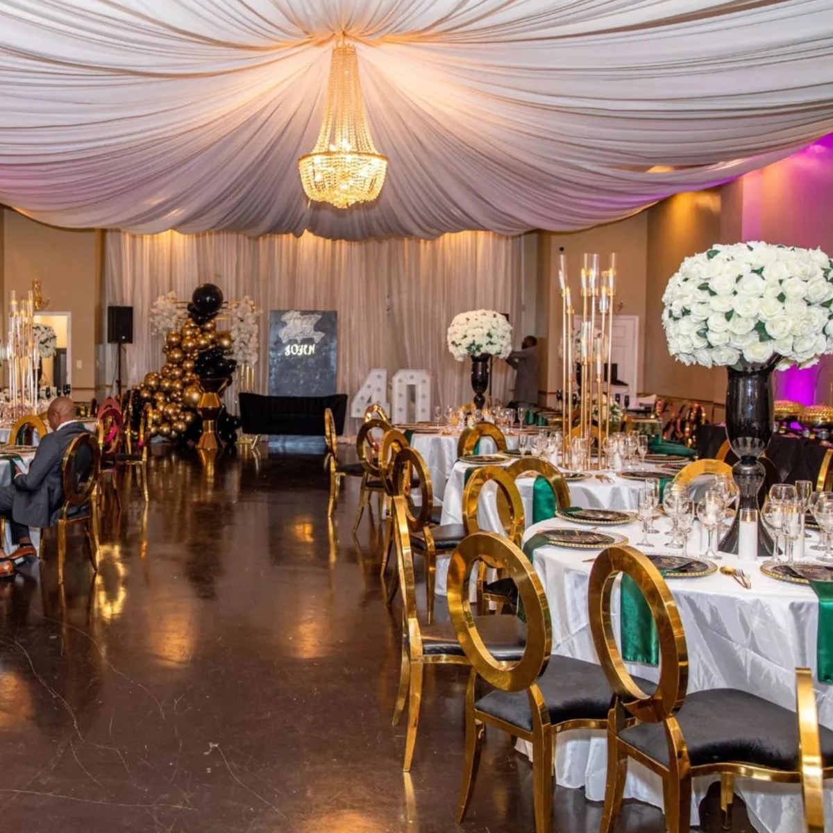 chair/table）)Rectangle Gold White Top Table Empty Oval Back Chair Latest Design Wedding Party Furniture Set