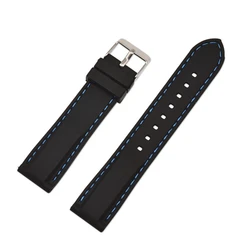 Durable Waterproof Silicone Sport Watch Band Strap - Universal Fit - 22mm (Black blue line)