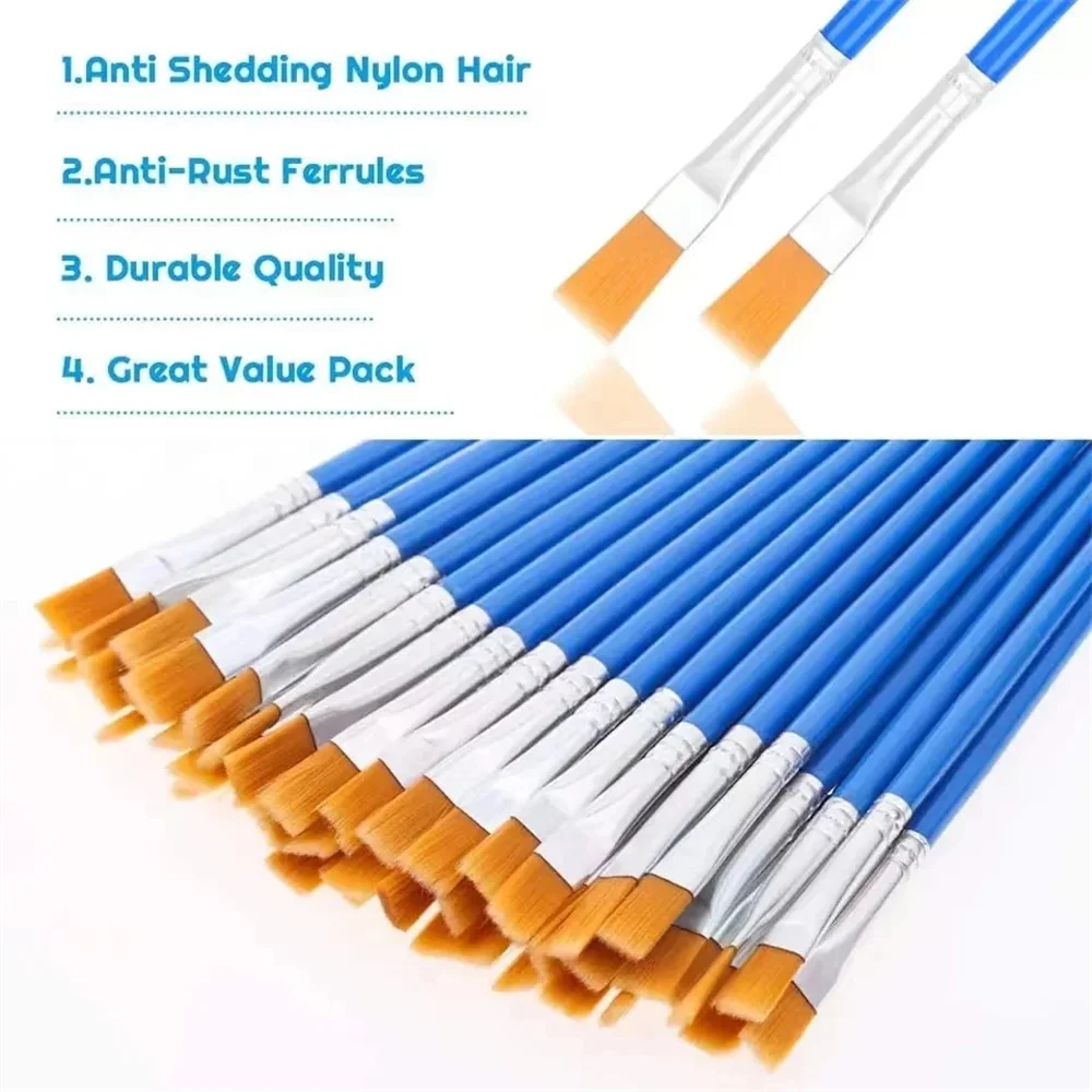 Painting Brushes 50PCs Painting Brushes Set Art School Students Supplies Round Flat Hair Nylon Hair Paint Brush Pen for Oil Acrylic Watercolor