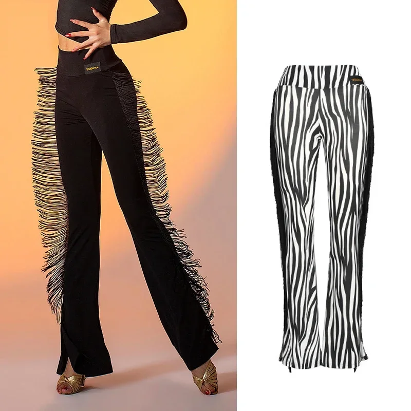 

Latin Dancing Fringe Pants Women High Waist Flare Trousers Ballroom Dance Clothes Adult Practice Cha Cha Dance Costume DNV15243