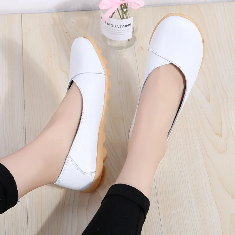 Plus size 11/12 ladies slip on loafers shoes trendy summer female flats white genuine leather shoes women slippers sandals