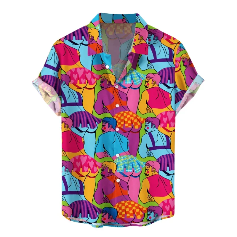 

Funny Hawaiian Shirt Men Personality Summer Lapel Button Short Sleeve Shirts Top Street Fashion Oversized Blouse Male Clothing